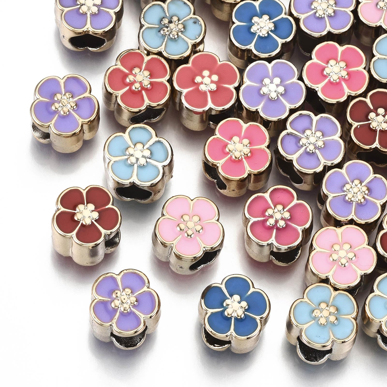 KitBeads 100pcs Random Enamel Flower Beads UV Plating Acrylic Floral European Beads Large Hole for DIY Bracelets Jewelry Making Bulk