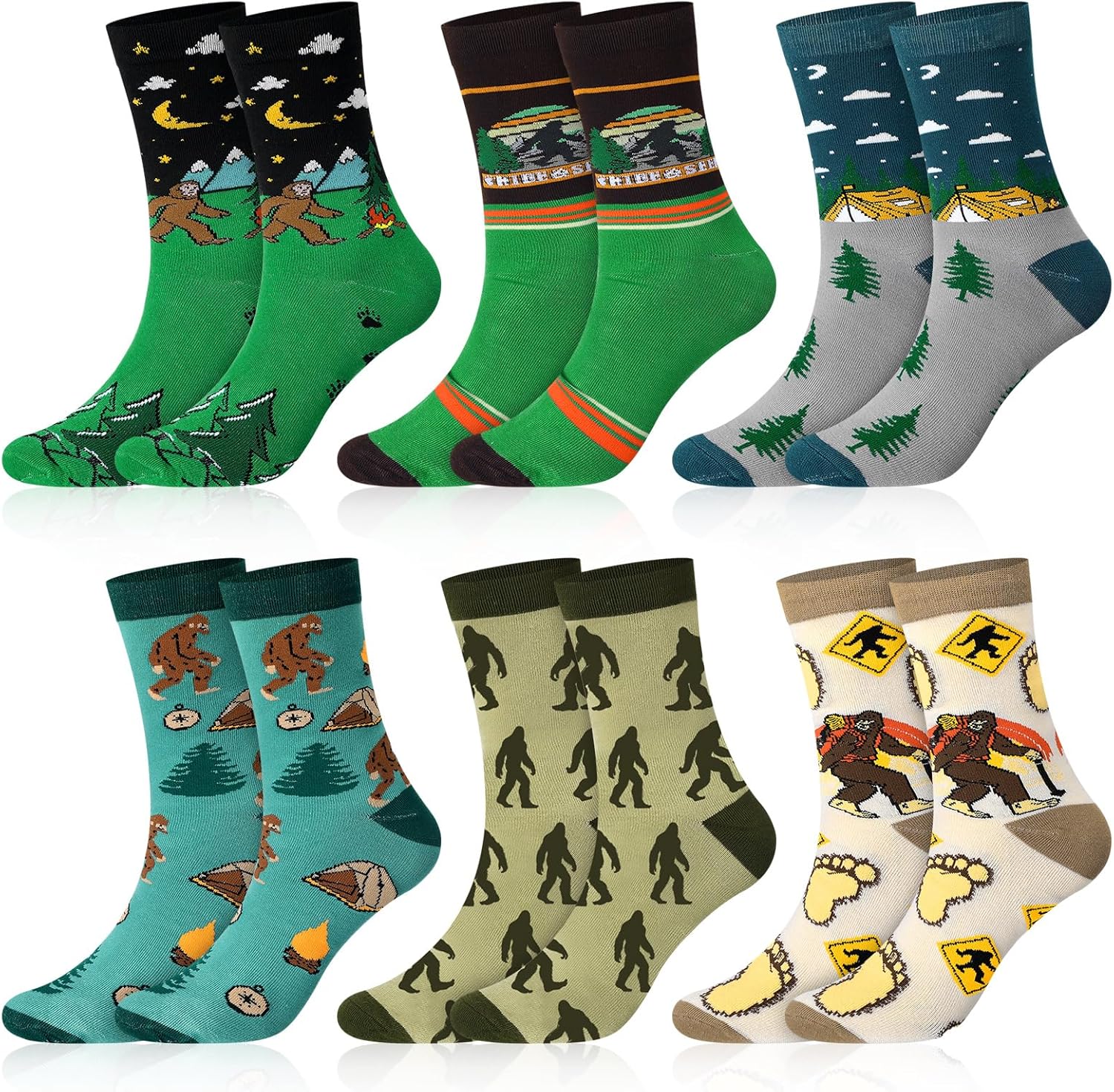 Haysandy 6 Pairs Sasquatch Novelty Socks for Men Women Funny Crew Socks Winter Stuff Gifts Ideas Family Friend Hide Seek