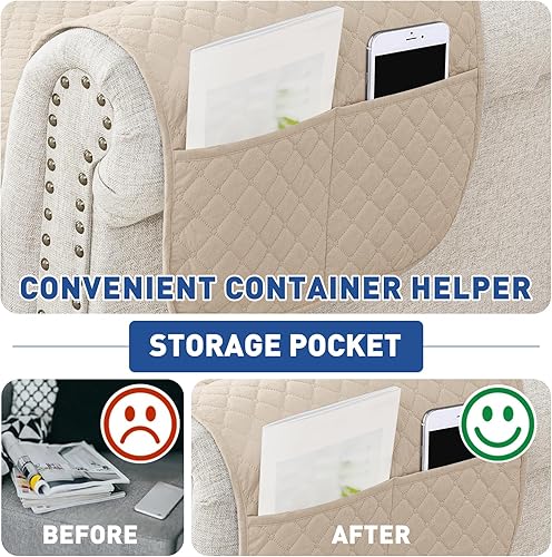 Vista 87 de XINEAGE Funda reclinable resistente al agua, fundas para sofá reclinable de 3 asientos con bolsillos, funda protectora acolchada gruesa para perros