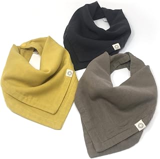 Indi by Kishu Baby - Organic Muslin Baby Bandana Scarf Bibs with Snaps (Charcoal, Mustard, Olive)