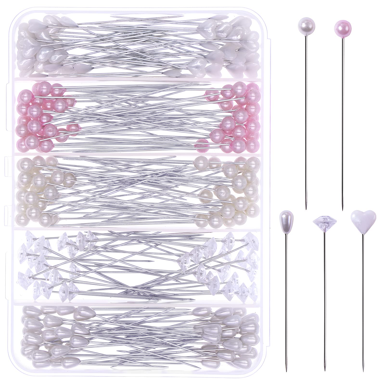 VAPKER 240Pcs Flower Pins Bouquet Pins Corsage Pins 5 Styles Pearl Head Pins Wedding Flower Sewing Pin Straight Pins for DIY Crafts Jewelry Making Flower Decorations