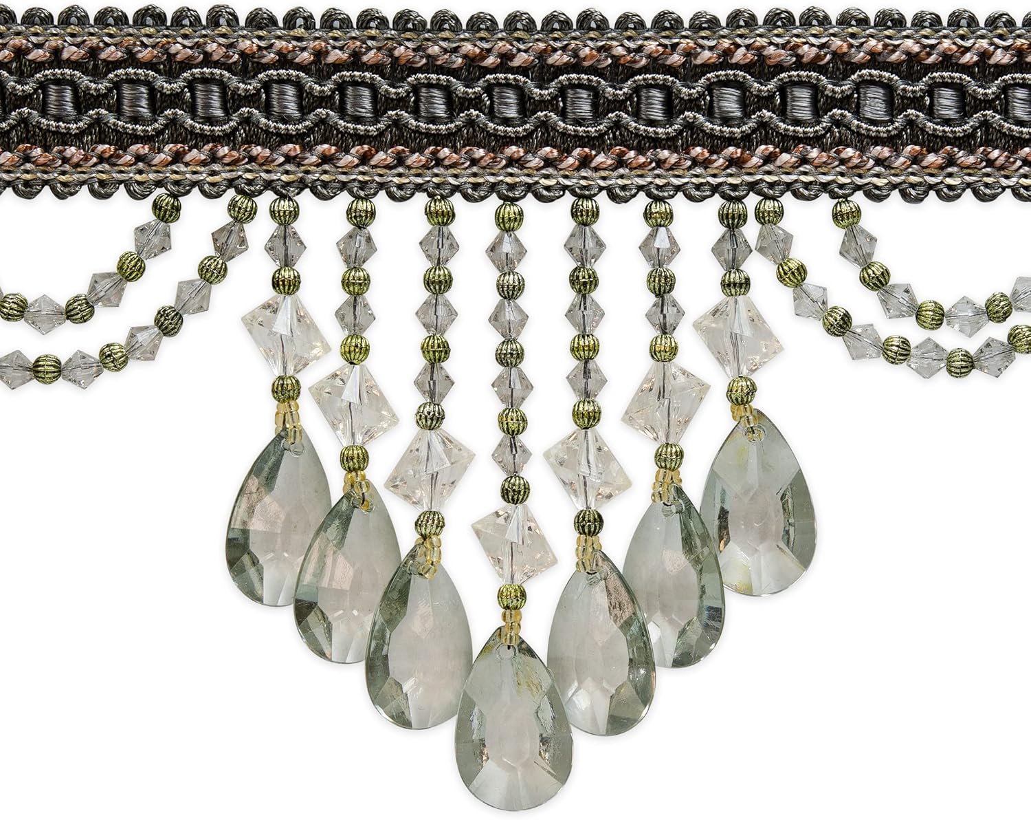 Trims by the Yard Isabella Scalloped Bead Fringe Trim, Gray Multi