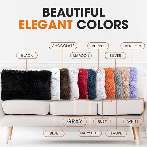 Miniatura 6 de Cheer Collection Juego de 2 almohadas de pelo largo lanudo  Almohadas de piel sintética súper suaves para sofá y cama, lavables a máquina, 20 x 20