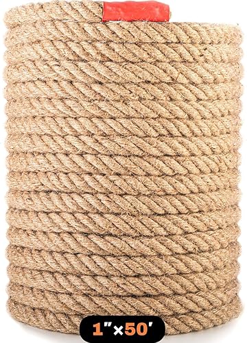 Cuerda de manila 1 × 50  - Cuerdas náuticas - Cuerda de yute natural - Cuerda de cáñamo decorativa grande - Gruesa resistente (1 pulgada 50 pies)
