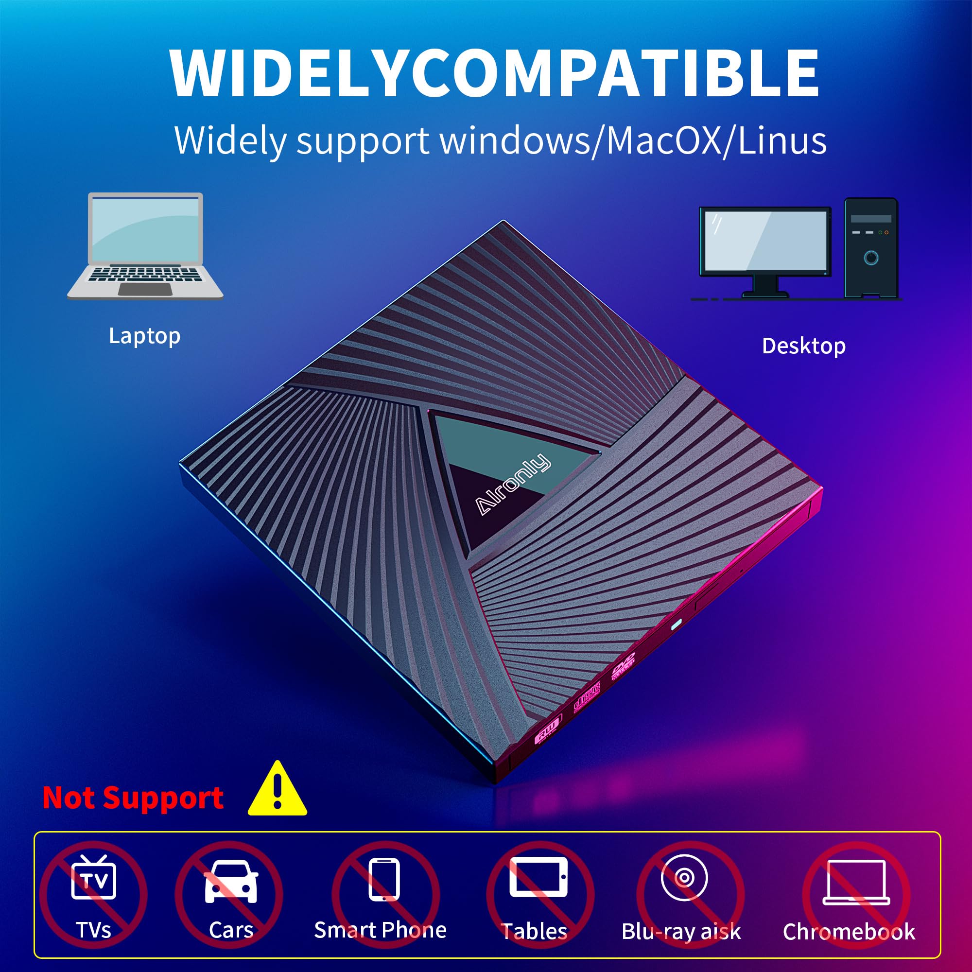 Zewnętrzny napęd CD/DVD do laptopa/PC, przenośny odtwarzacz USB 3.0 typu C do komputera CD DVD +/-RW nagrywarka CD czytnik nagrywarek CD kompatybilny z komputerem stacjonarnym Windows Apple