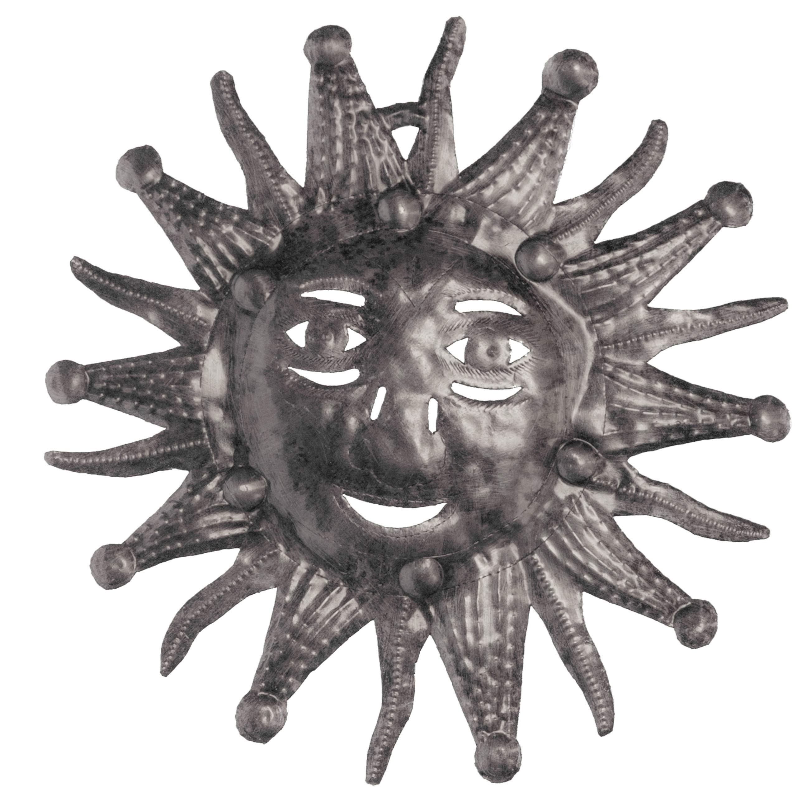 Le Primitif Galleries Haitian Recycled Steel Oil Drum Outdoor Decor, 14 by 14-Inch, No Border Sun