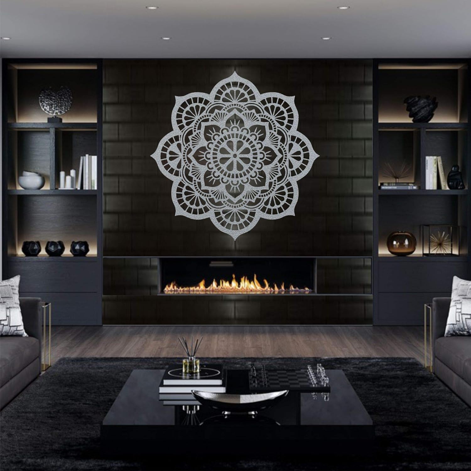 Amazon.co.jp DEKADRON メタルウォールデコ、メタルマンダラウォールアート、シルバーグレーボヘミアンアート、インテリア装飾