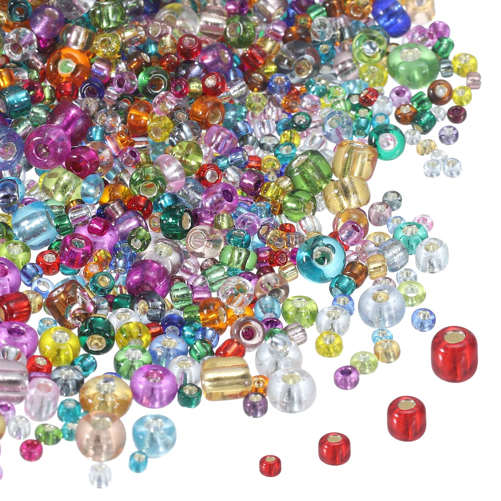 sourcing map 2848pcs Iridescent Glass Seed Beads 1.5/2/3/4mm Acrylic Round Bugle Beads for DIY Jewelry Craft Plants Making Fabric Felt Ornaments, Multicolor
