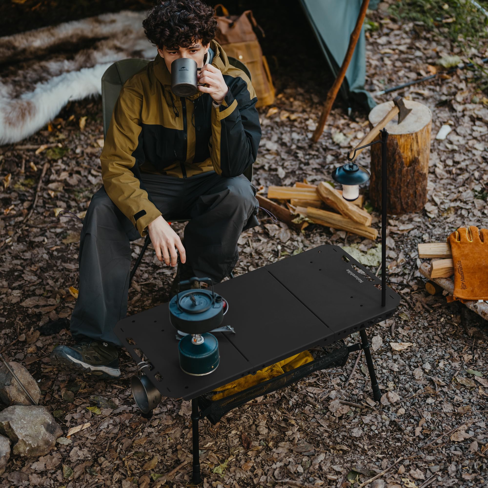 Naturehike Tavolo da campeggio con 3 scomparti pieghevoli, robusto tavolo tattico per casa, cucina, picnic ed esterni, pieghevole, ideale per campeggio e uso quotidiano