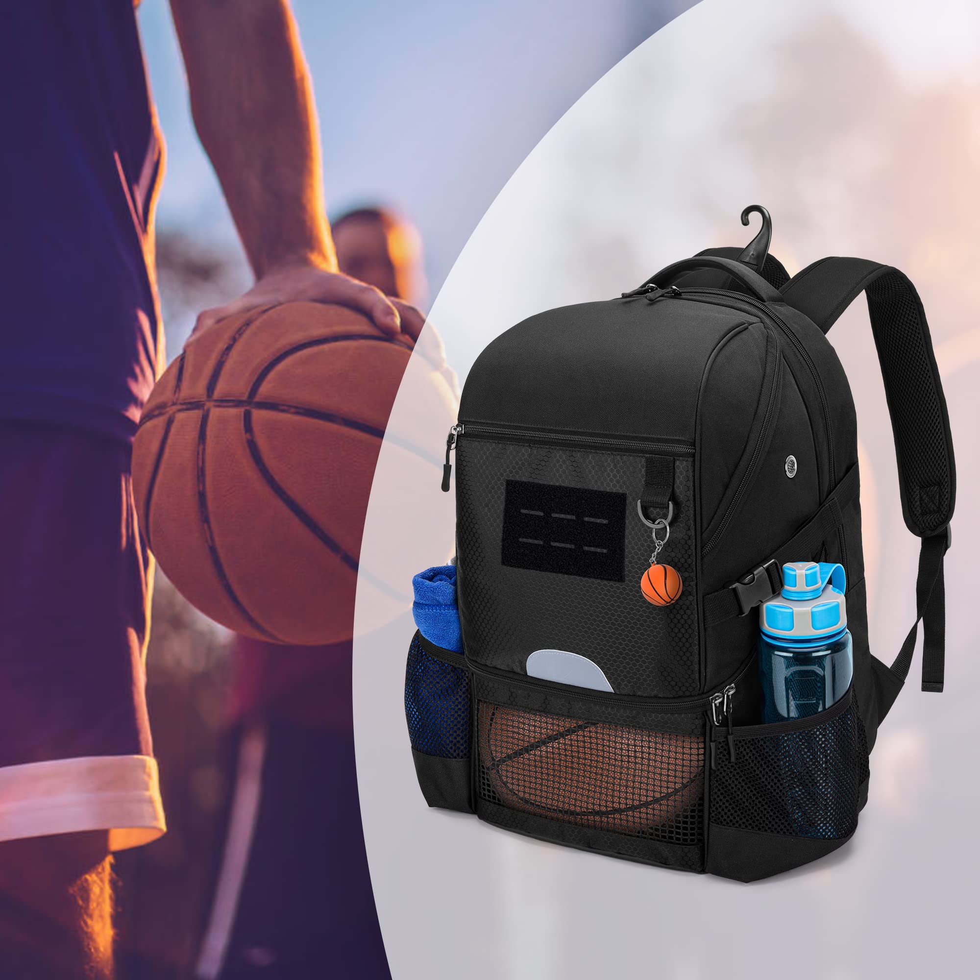DSLEAF Sac à Dos de Basket-Ball pour Homme, Sac de Football avec Compartiment pour Ballon et Compartiment pour Chaussures pour Entraînement de Basket-Ball, Football, Volley-Ball