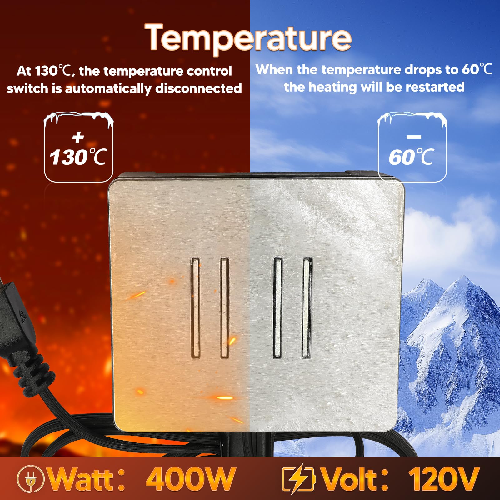 1160 / 1160X Magnetic Engine Block Heater - 120V 400W Universal Heater For Cars, Tractors, Snowmobiles, Generators With Overheat Protection