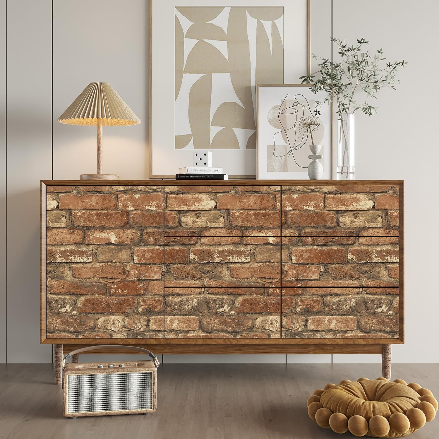 Light Brown Faux Brick Peel and Stick Wallpaper Rustic Red Brown Self Adhesive Wall Paper Removable Textured Contact Paper for Bedroom Kitchen Backsplash Fireplace 17.7in x 9.8ft