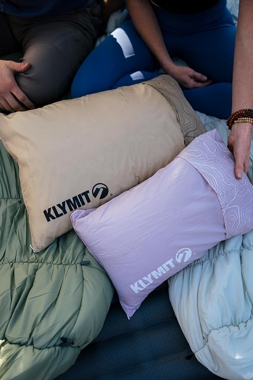 KLYMIT Drift Camping Pillow | Lightweight, Travel Head Rest for Sleep Filled with Shredded Memory Foam, Reversible Outer Cover for Extended Use, Regular Size Orchid