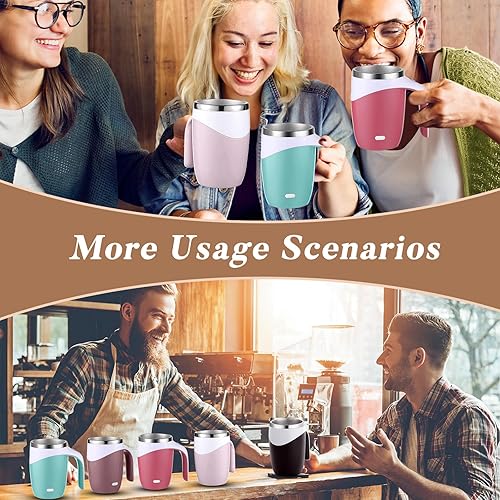 Vista 21 de Patelai 2 tazas de café autoagitables a granel, taza autoagitable recargable de 13.5 onzas, taza de mezcla automática de viaje para empleados regalo