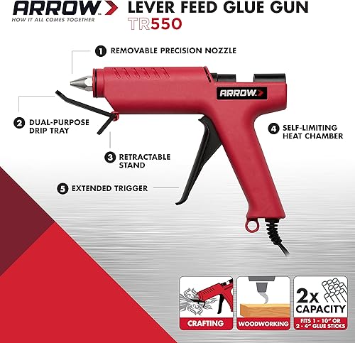 Miniatura 2 de Arrow TR550 Pistola de pegamento eléctrica profesional resistente para manualidades, construcción, madera, utiliza barras de pegamento estándar