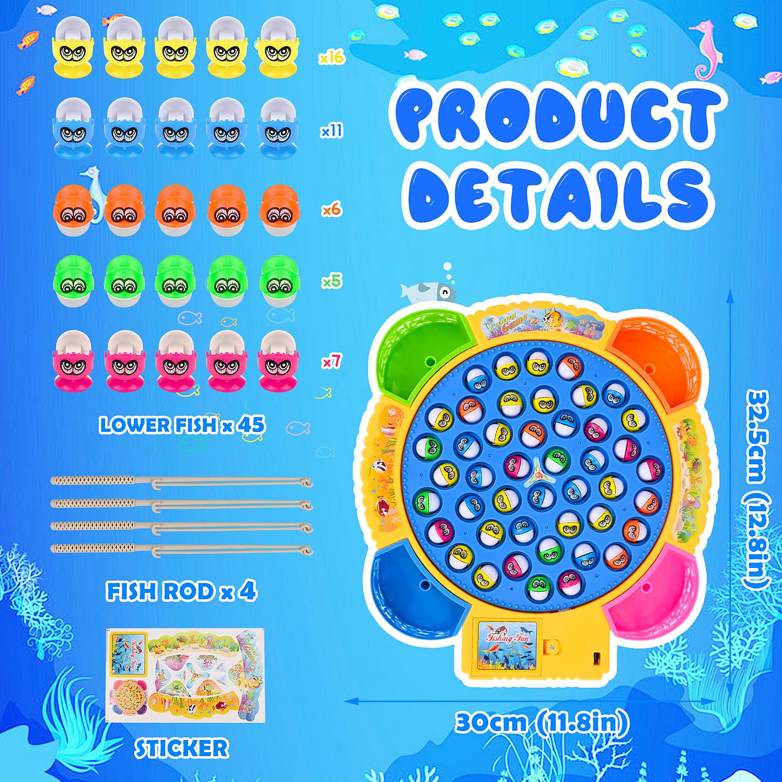 Euakee Gioco Pesca Bambini, Montessori Giochi 3 4 5 6 Anni con 45 Pesciolini e 4 Canna da Pesca Musicale Gioco Pesca Elettrico Pesci Giocattolo Educativo Interattivi per Ragazzo Ragazza 2 3 4 5 6 Anni