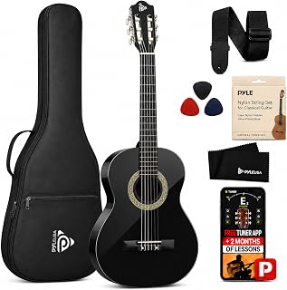 Beginner Acoustic Guitar Kit, 1/2 Junior Size All Wood Instrument with Full Accessory Kit, Picks, Shoulder Strap, Carry Case, Cleaning Cloth, Tuner App, 2 Month Lessons, 34”