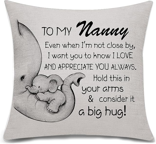 Nanny Gifts Elephant Cushion Cover Throw Pillow Cover for Nanny Grandma Nana from Granddaughter Grandson Nanny Birthday Gifts Thanksgiving (nanny)