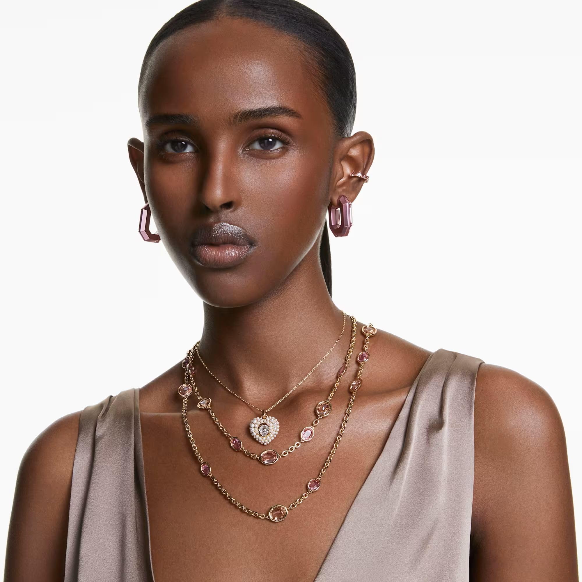 Swarovski Orecchini a cerchio Lucent, Forma ottagonale, Piccoli, Rosa