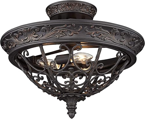 Miniatura 2 de Franklin Iron Works Iluminación de techo rústica de campo de desplazamiento francés, accesorio de montaje semiempotrado de bronce frotado de 16 12