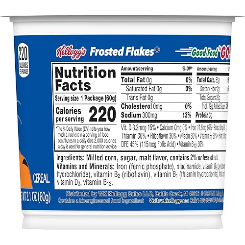 Miniatura 8 de Taza de cereal frío Kellogg's Frosted Flakes, 8 vitaminas y minerales, aperitivos para niños, original, 2.1 oz (1 taza)