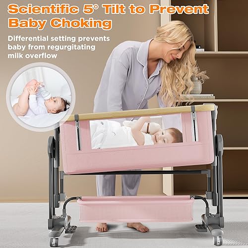 Miniatura 4 de cuna de 4 en 1, cuna de moisés para bebé, cuna con balanceo y colchón cómodo y ruedas, cuna de cama ajustable en altura con 7 niveles, fácil de