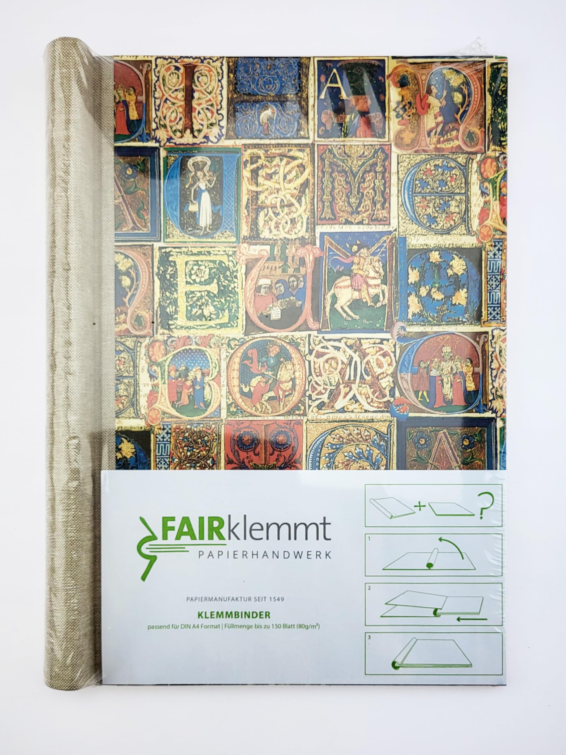 Klemmbinder Mediae Aetatis Naturleinen, A4, Gold, Mehrfarbig