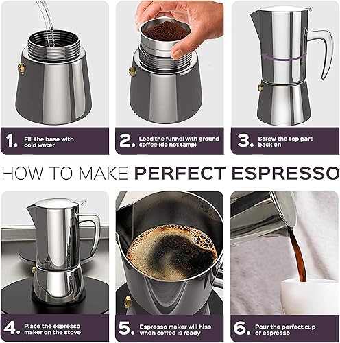 Miniatura 6 de bonVIVO Intenca - Cafetera espresso para estufa, lujosa cafetera italiana de acero inoxidable para campamento o uso doméstico, hace 6 tazas de café