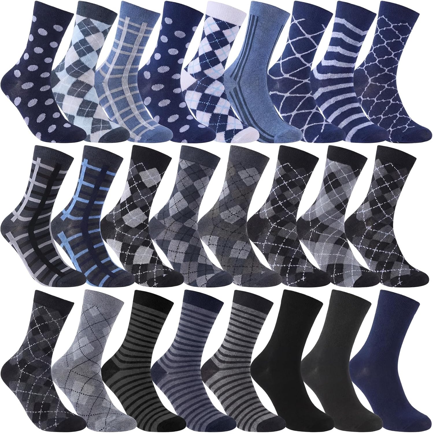 Skicuff 25 Pair Boy Dress Socks Bulk Kids Toddler School Uniform Soft Cotton Seamless Pattern Socks Gift for Youth Teen Boy 6-15 Years Performance