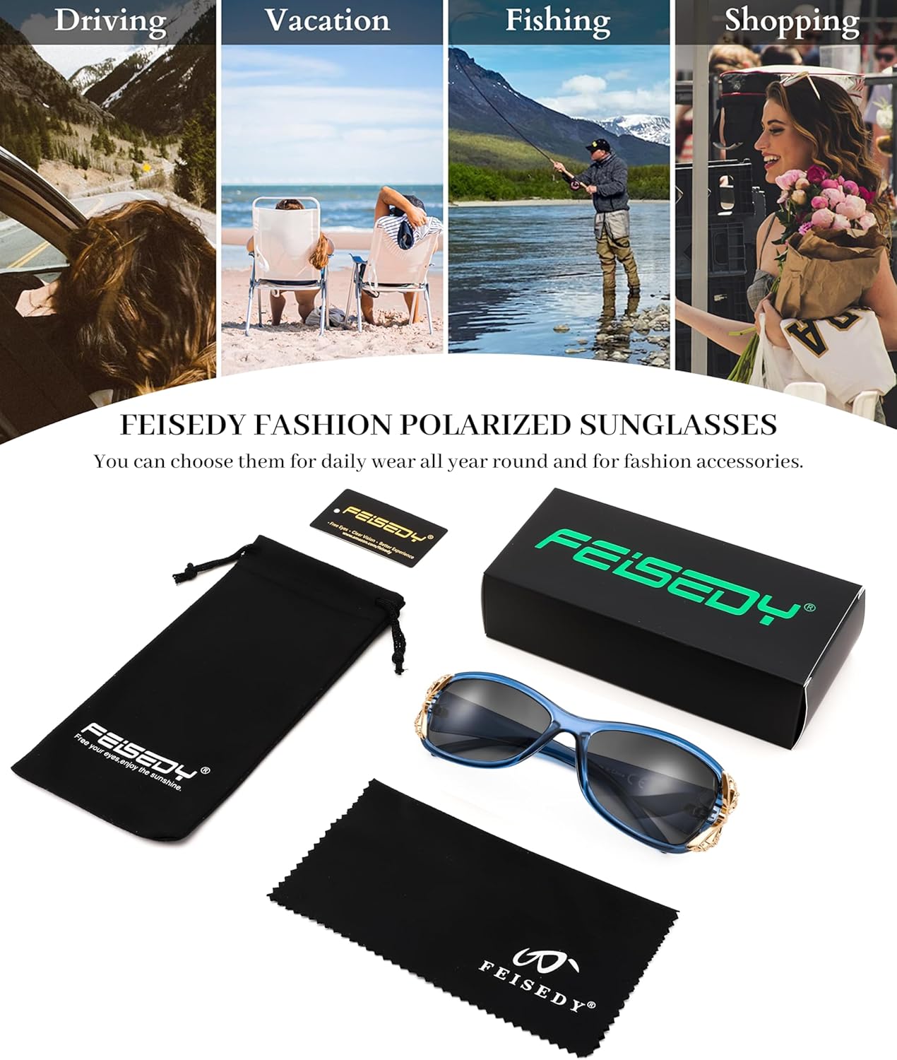 FEISEDY Trendy Polarized Y2K Sunglasses Wrap Around Butterfly Design Fashion Sunnies UV400 Protection B0078 - Image 6