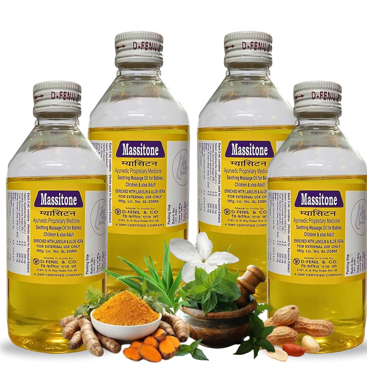 Massitone Massage Oil For Babies, Children & Adults (Men & Women) (4 in a Pack)