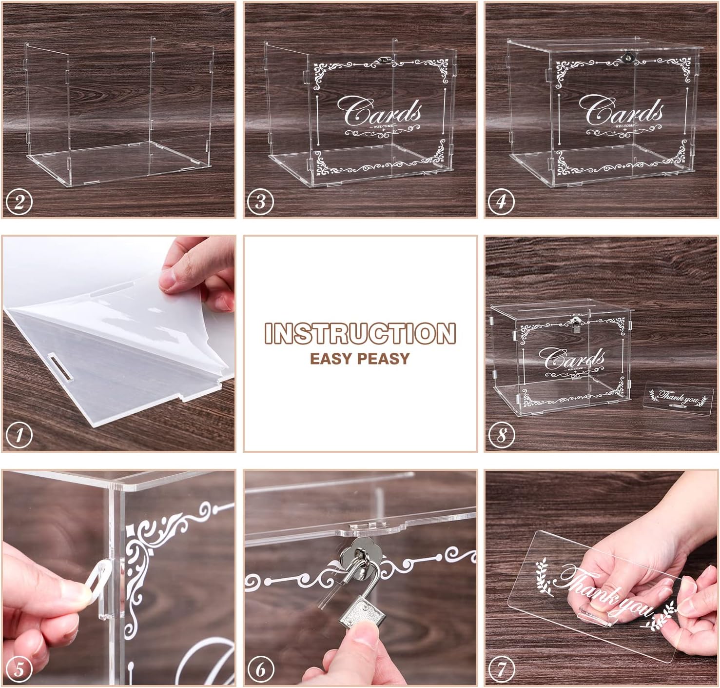 Ywlake Acrylic Wedding Card Box Money Post Gift Box Holder, Clear Card Box Large Letter Envelope Boxes with Lock and Slot for Reception Anniversary Birthday Party Baby Shower