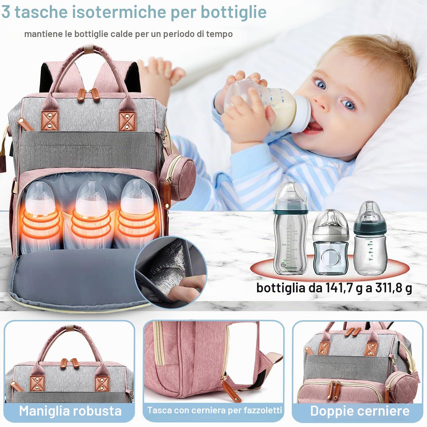 SHITIESHOU Borsa per pannolini, zaino per bambini, per papà, mamma, con imbottitura, 16 tasche
