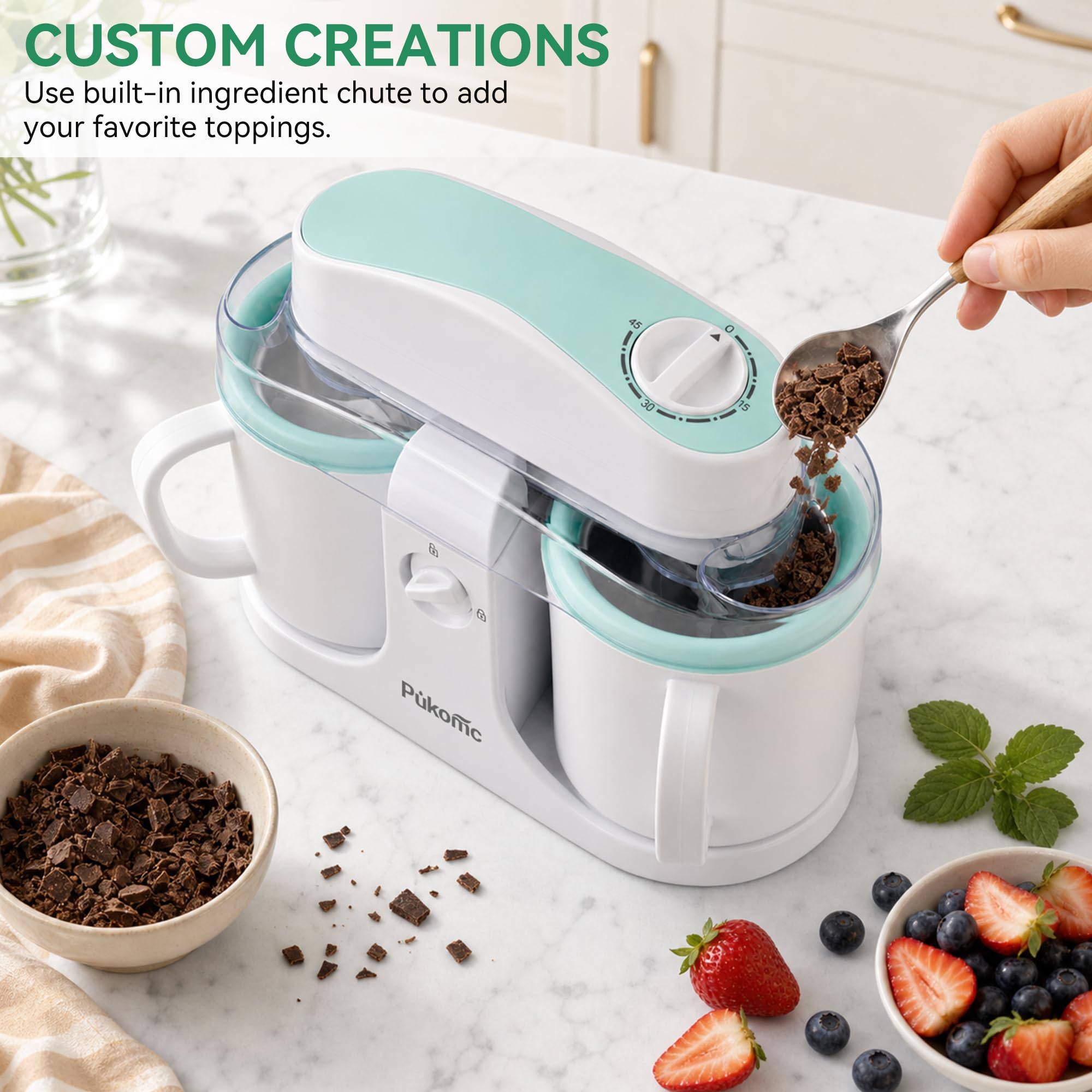 Pukomc Home Swirl Eismaschine mit 2 Eisbechern, 0,9 l