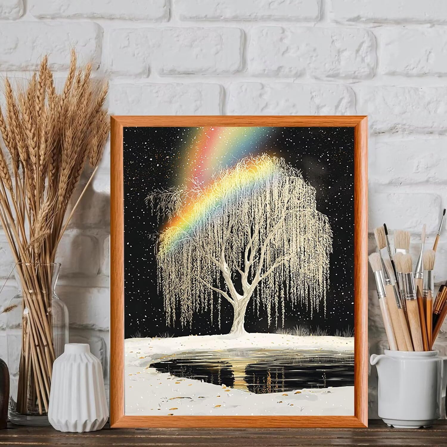 Albero sotto l'aurora boreale Dipingere con i Numeri, 70x90cm a-488 | Paint by Numbers Kit con Pennelli e Acrilico Pigmento, Fai da te Olio La Pittura di Numeri Kit, Decora la Casa, senza Cornice