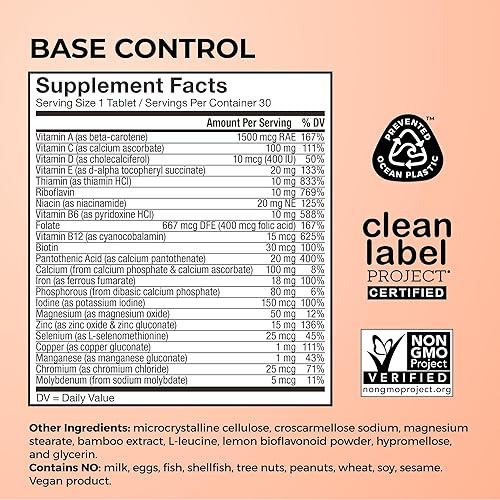 Miniatura 5 de HUM Base Control Multivitamínico para mujeres con vitamina C, hierro, biotina, zinc, complejo B, multivitamínico diario para mujeres, 22 vitaminas y