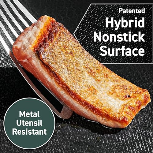 Miniatura 3 de HexClad Sartén híbrida antiadherente de 7 pulgadas con tapa de vidrio templado, mango que se mantiene fresco, apto para lavavajillas y horno, listo