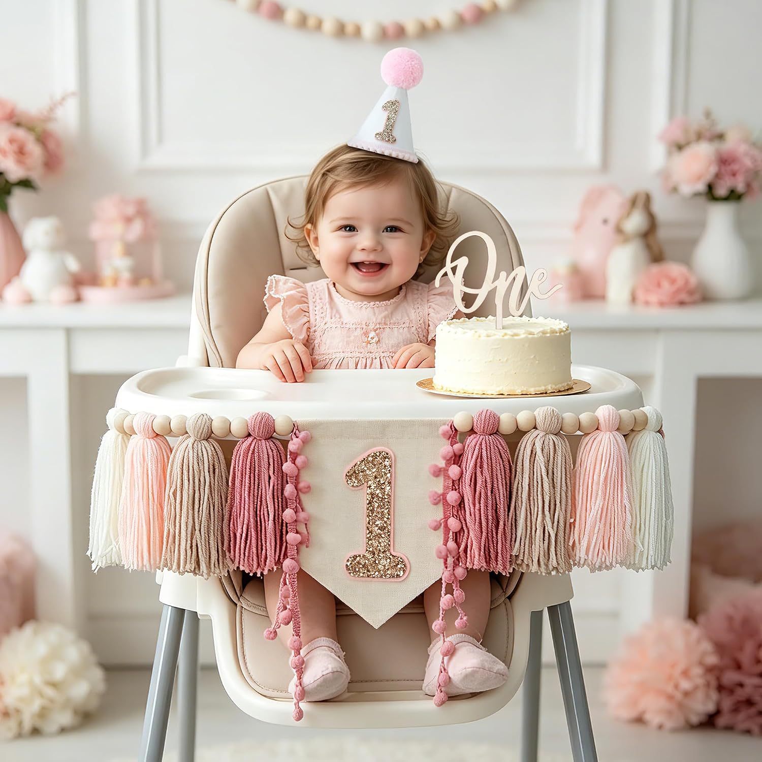 1st Birthday Decorations Girl One Year Old First High Chair Banner Baby