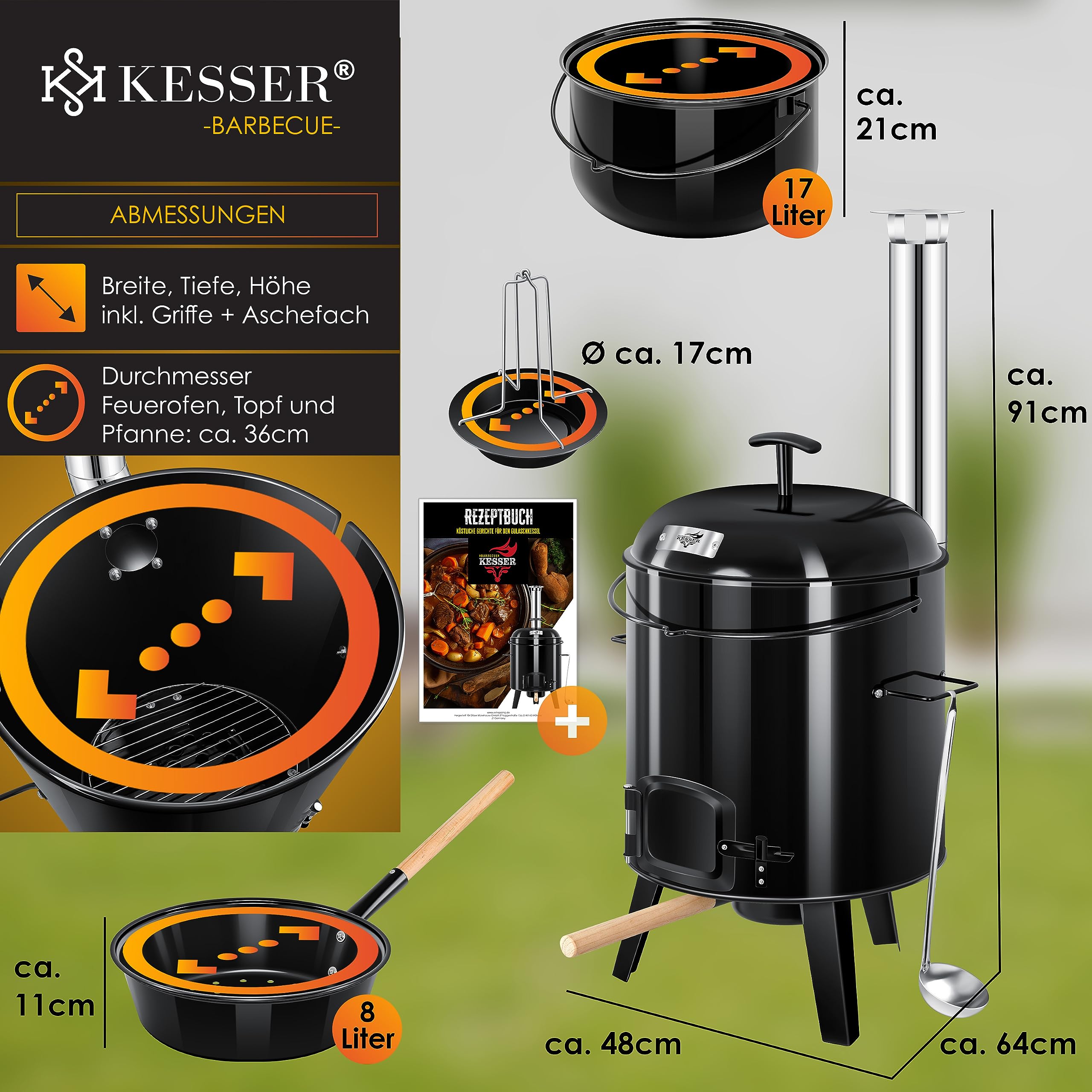 KESSER Gulaschkessel Gulaschkanone 17L emailliert mit Deckel für Outdoor Küche