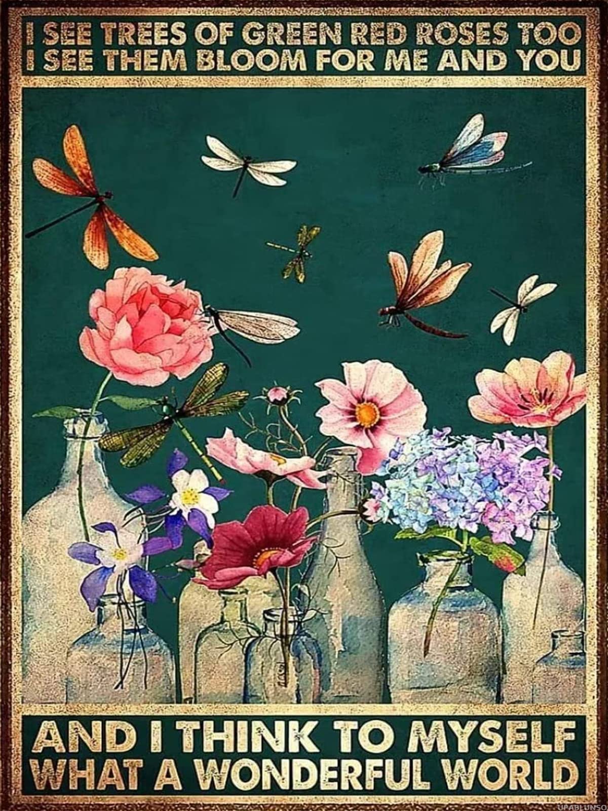 UPABLUNSO 5D Diamond Painting Kit, Diamond Art Kits for Adults Round Full Drill, Flowers Dragonflys Wonderful World for Gift, Wall Decor 12x16 Inch