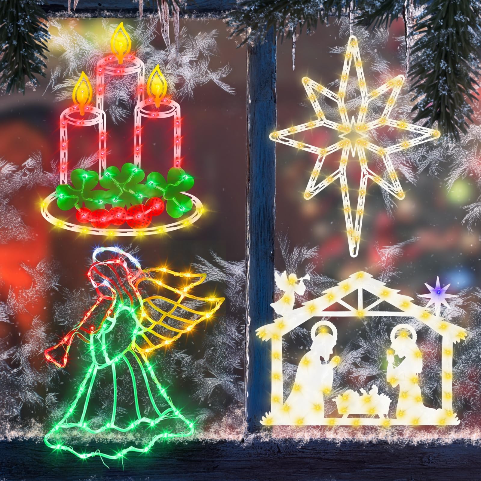 TRWYMZ Decoraciones navideñas: luces de silueta de ventana de Navidad de 16 pulgadas