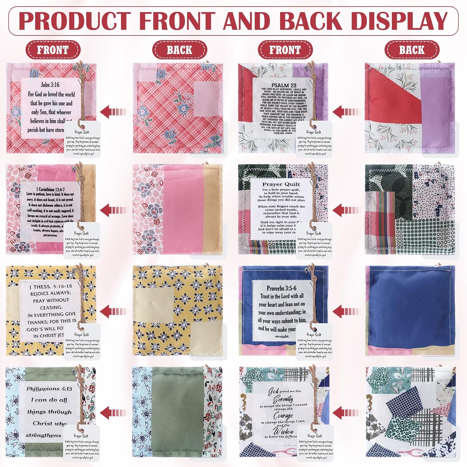 FuWeave 8 PackChristian Prayer Quilts with Cross Inside Pocket Mini Faith Prayer Squares Inspirational Religious Gift for Women Pastor Grandparent Encouragement Gift Bible Study Keepsake (Retro)