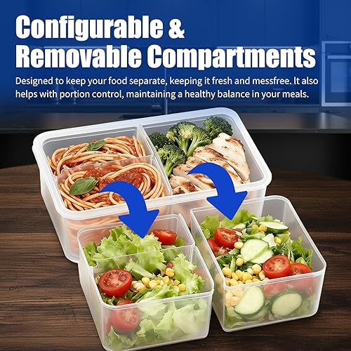 Miniatura 2 de KIGI [Paquete de 2] Caja Bento rectangular de plástico de 38.9 onzas con 3 compartimentos herméticos para almacenamiento de alimentos para cocina