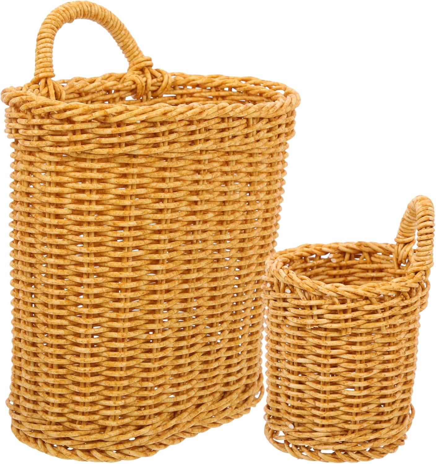 2pcs Imitation Rattan Hanging Storage Basket for Kitchen and Home Organization Woven Baskets for Fruits Vegetables and Decor Chic Pastoral Style Design
