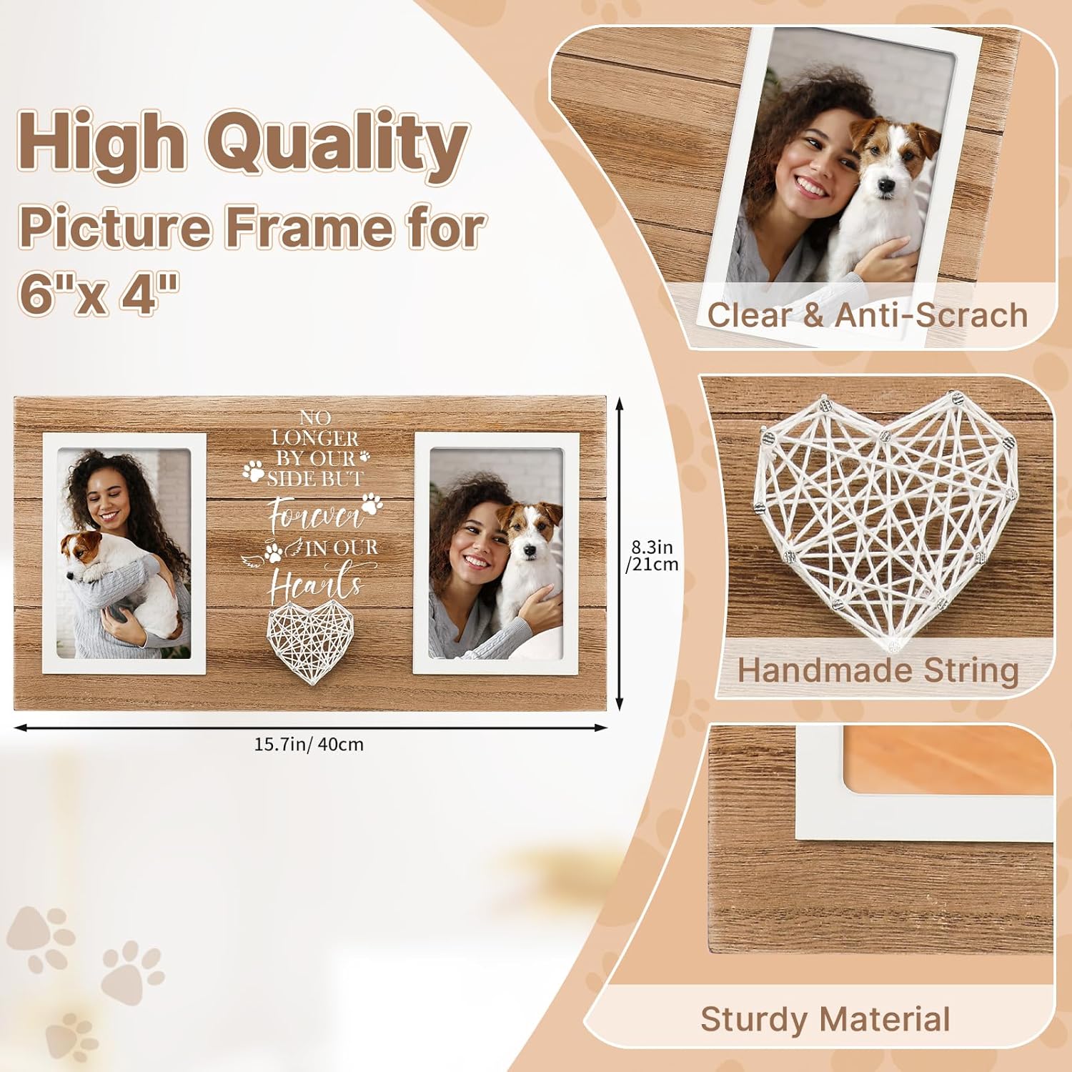 Loss of Dog Sympathy Gift, Pet Memorial Frame in Memory of Dog Pet Remembrance Memorial Gifts for Dogs Cats, Dogs Picture Frame of Double 4×6 Photo for Pet Lover - Image 3