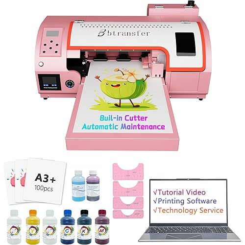 M1630 Pro 13in DTF Printer Automatic Maintenance A3 Heat Transfer T-Shirt Printing Machine with White Ink Circulation and Built-in Film Cutter,Anti-Collision Function(Printer+Laptop+Consumables)