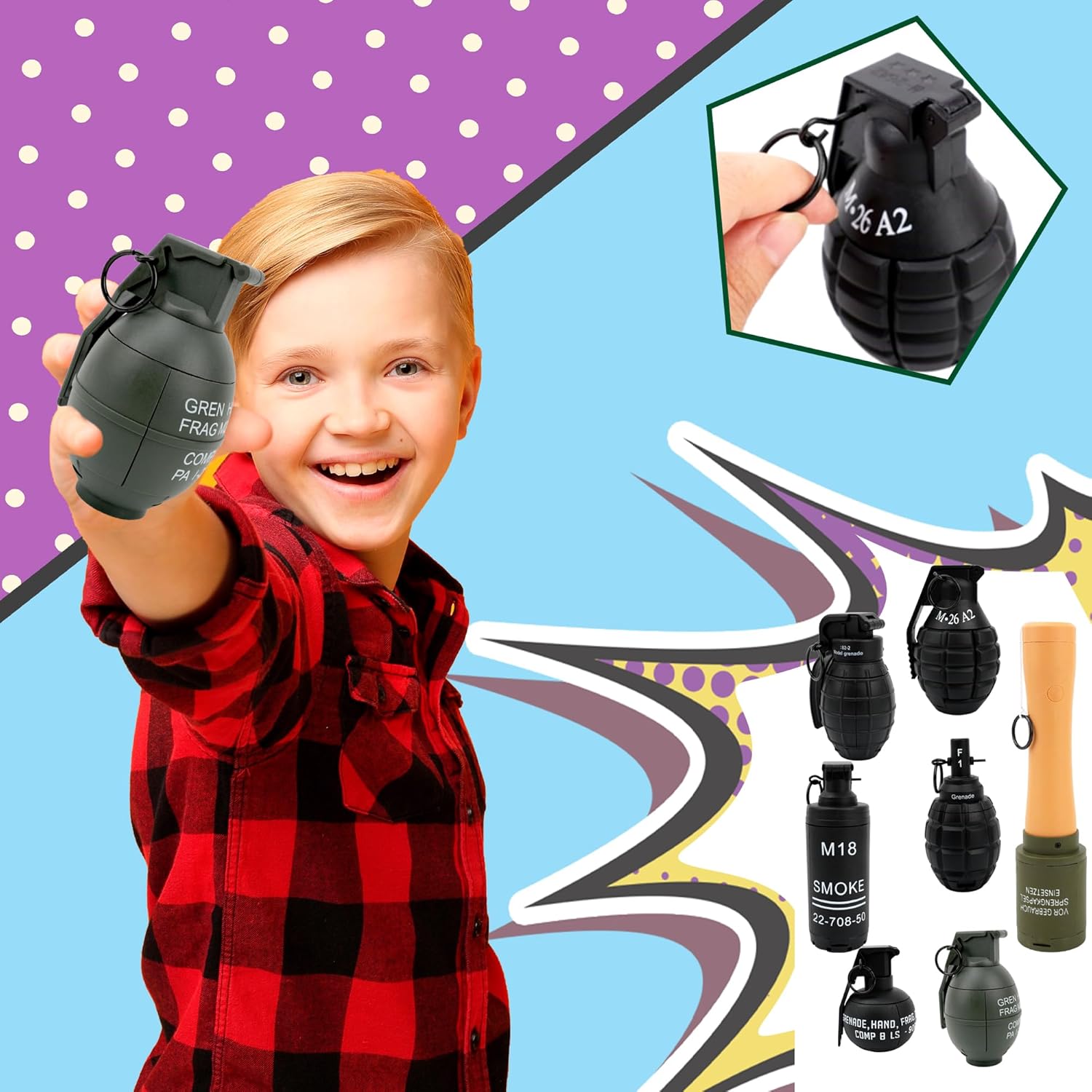 7 Pcs Tactical Toy Hand Grenade with 100 Foam Ammo Fall Resistant Refillable Fun Impact Pull Ring Grenade Toys for Battle Game 14 Years Old and up Outdoor Sport image 7 of 7 B0DG2Y2XX4