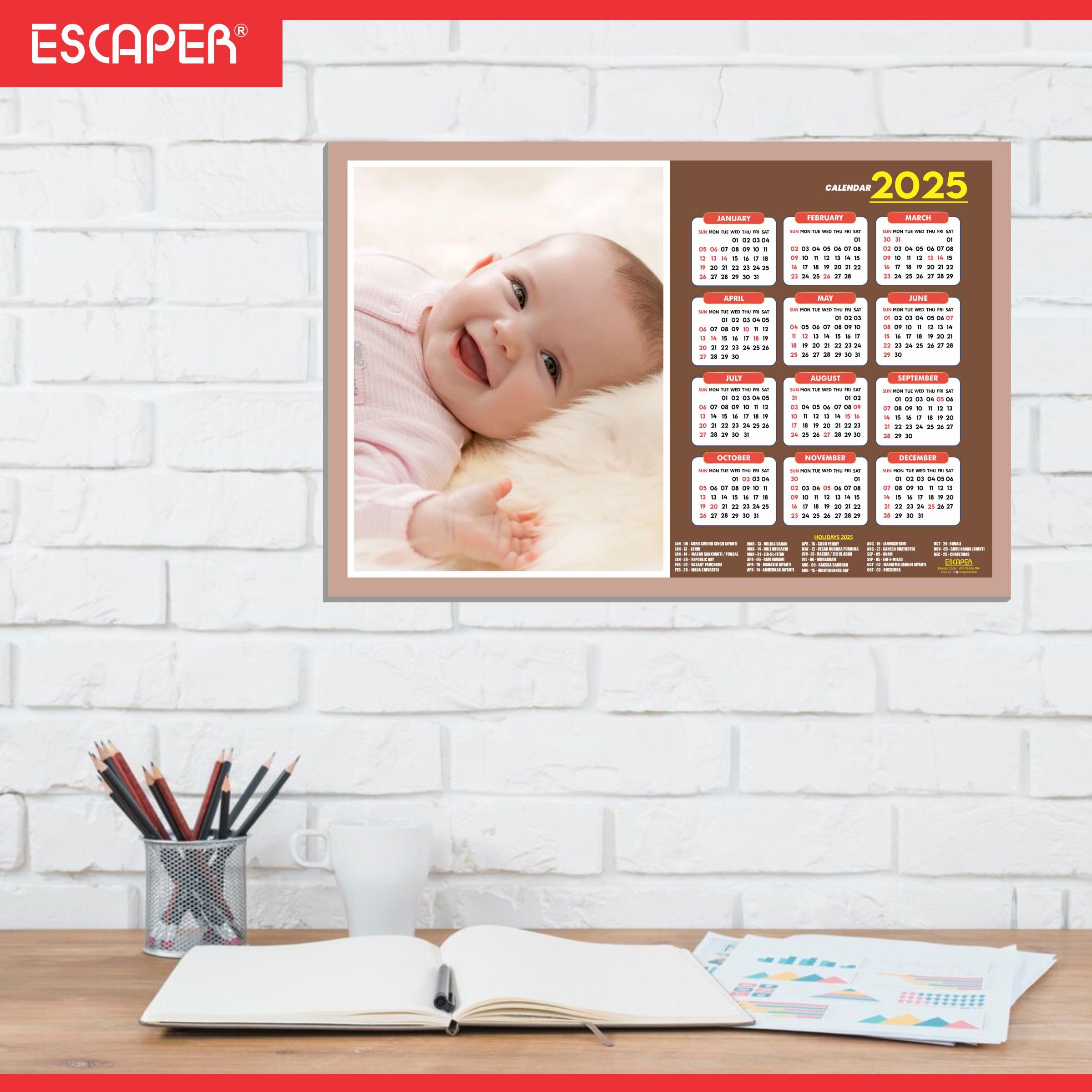 ESCAPER Calendario da parete 2025 per donne incinte (45 x 30 cm), foto di bambini da appendere, calendario da parete 2025 per donne incinte, immagini di bambini per donne incinte