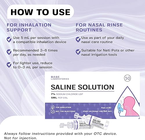 Miniatura 9 de BASE LABORATORIES Solución salina al 7% para máquina nebulizadora Solución salina para inhalación e irrigación nasal Alta concentración del 7% l