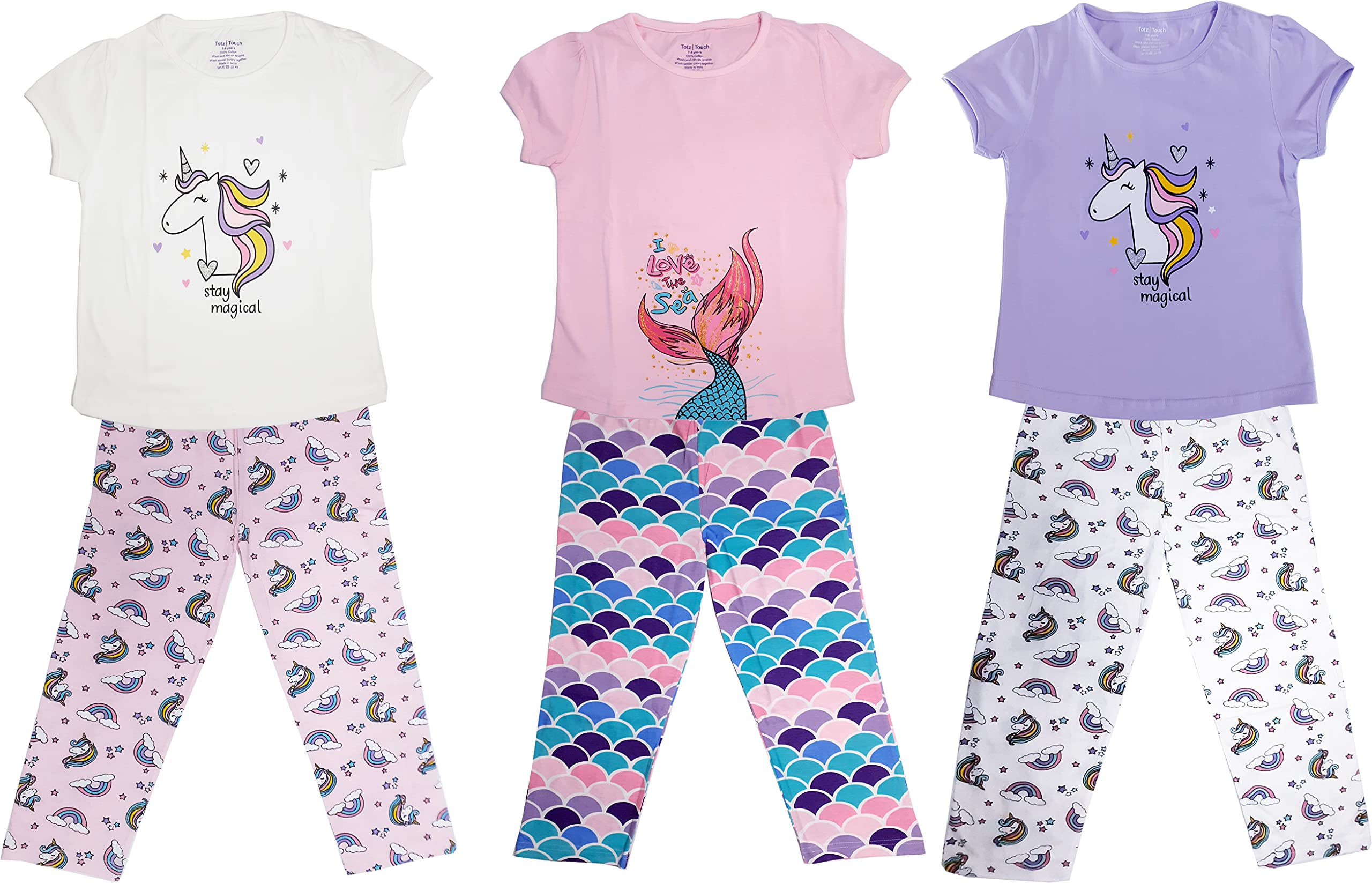 TotzTouchBaby | Kid Girls Night Wear T Shirt | Pajama Pant Set of 3